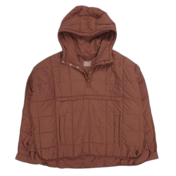 NEW Free People Pippa Packable Pullover Puffer Jacket Hoodie Brown Boho Gorpcore - Picture 1 of 10